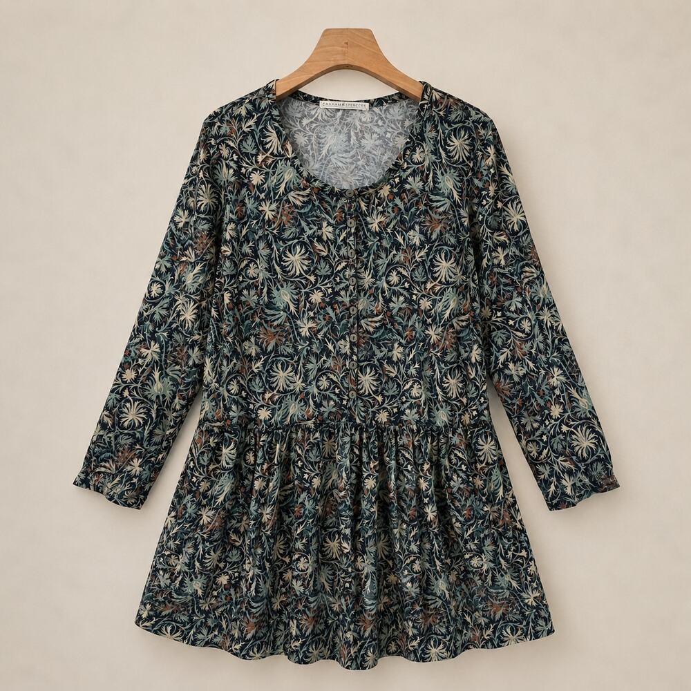 Peruvian Connection Orla Pima Cotton Modal Knit Dress Botanical Print Size M